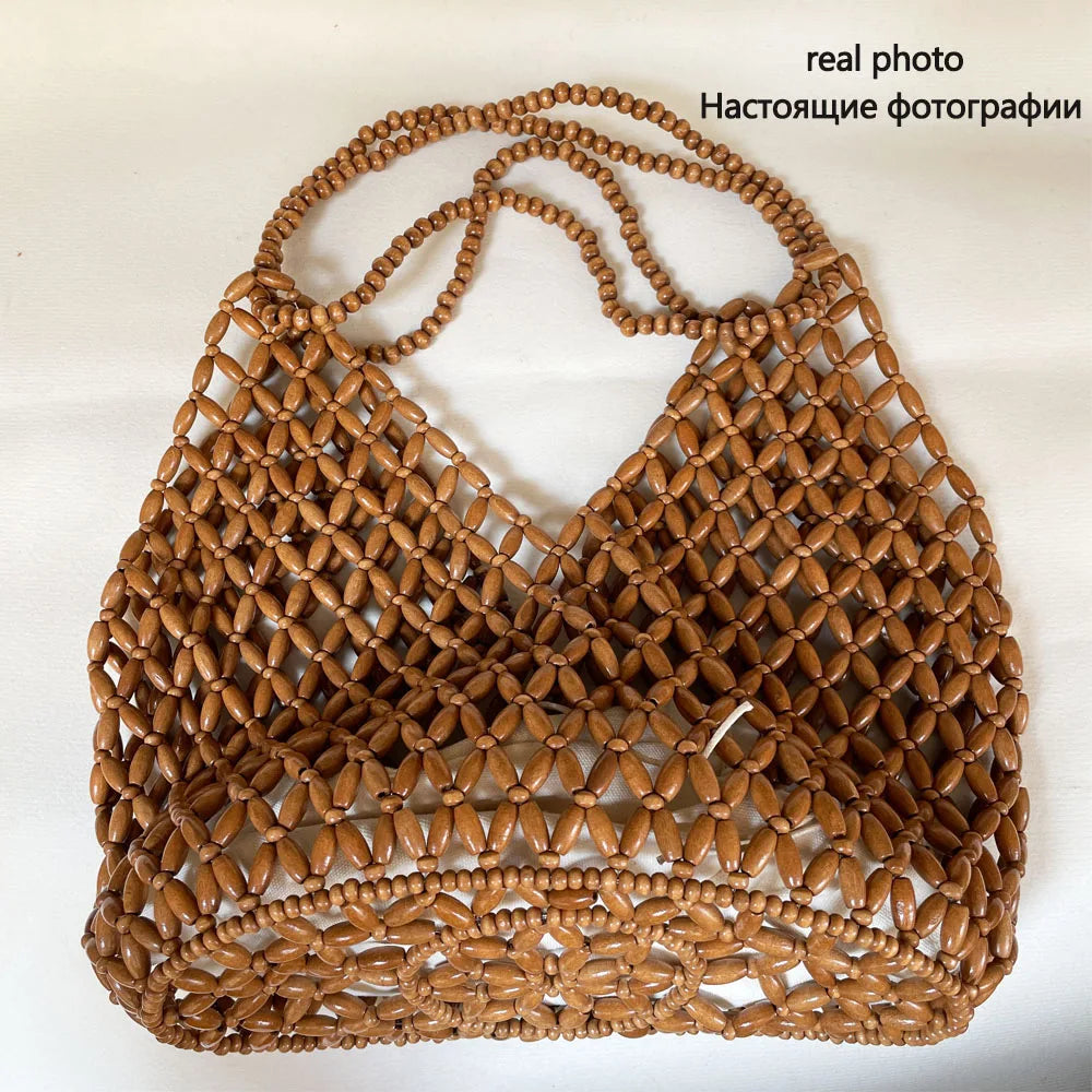 Cartera Tejida con Cuentas de Madera – Estilo Playero