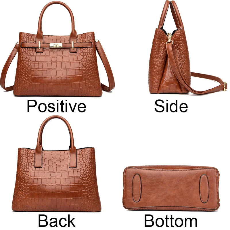 Cartera Tote Rayada Cocodrilo – Tres Compartimentos